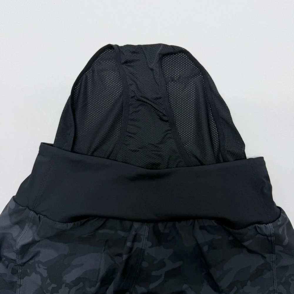 Womens Charcoal Camo High Waisted Athletic Running Shorts with Liner Size S
